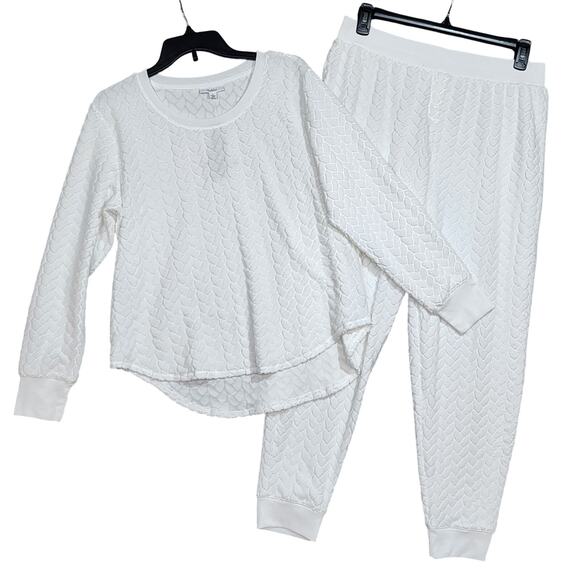 Roudelain Cable Knit Pajama Set Cloud Dancer Long Sleeve Jogger Style Large - Picture 1 of 8